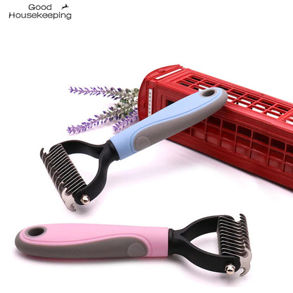 Double-Sided Pet Fur Knot Cutter & Shedding Tool for Dogs and Cats - Essential Grooming Brush