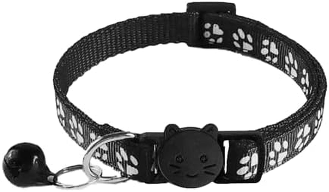 Breakaway Cat Collars - 2 Pack with Bells, Reflective Design & Adjustable Safety Buckle (7.5-12.5 Inches, Black)