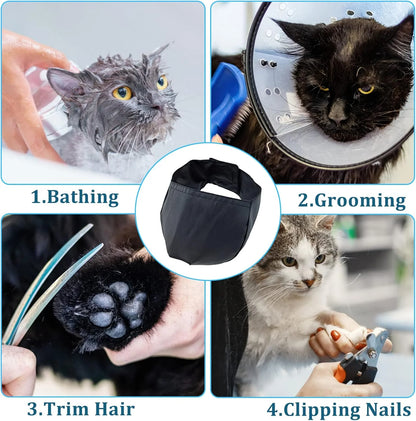 3-Pack Breathable Cat Muzzles - Anti-Bite & Anti-Meow Grooming Restraint Bags for Safe Nail Trimming