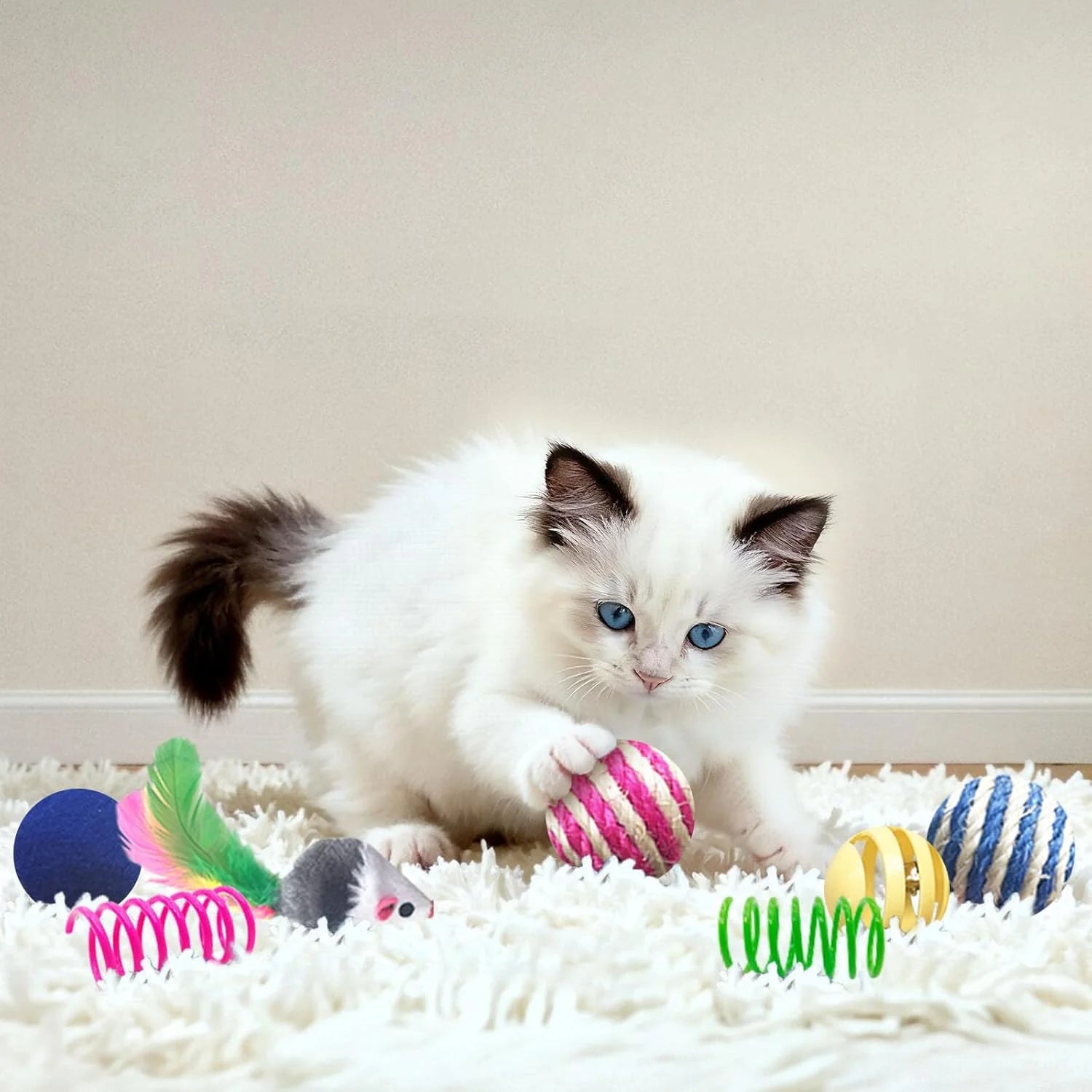 Ultimate 35-Pack Interactive Cat Toy Set for Indoor Cats - Colorful Springs, Crinkle Mice, Sisal Balls, Pompoms & Bell Balls for Endless Fun!