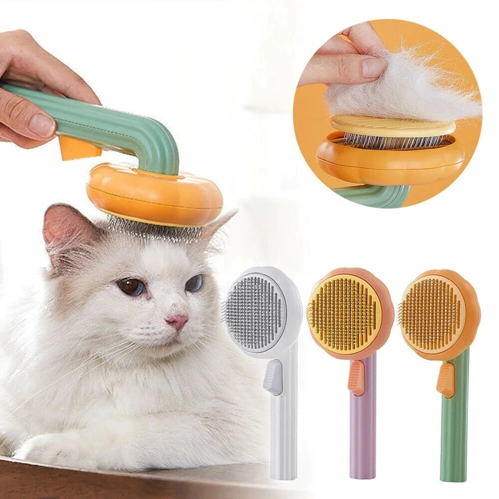 Pumpkin Cat Grooming Brush - Effortlessly Remove Loose Fur & Tangles with Self-Cleaning Design