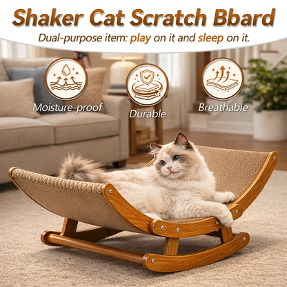 Elegant Bohemian Rocking Cat Scratcher Bed for Indoor Cats, Curved Lounge Chair with Solid Wood Frame, Dual Function Scratching and Rocking, Calming Anti-Anxiety Cat Rocker, Non-Shedding Comfortable Bed for Medium to Large Cats and Kittens