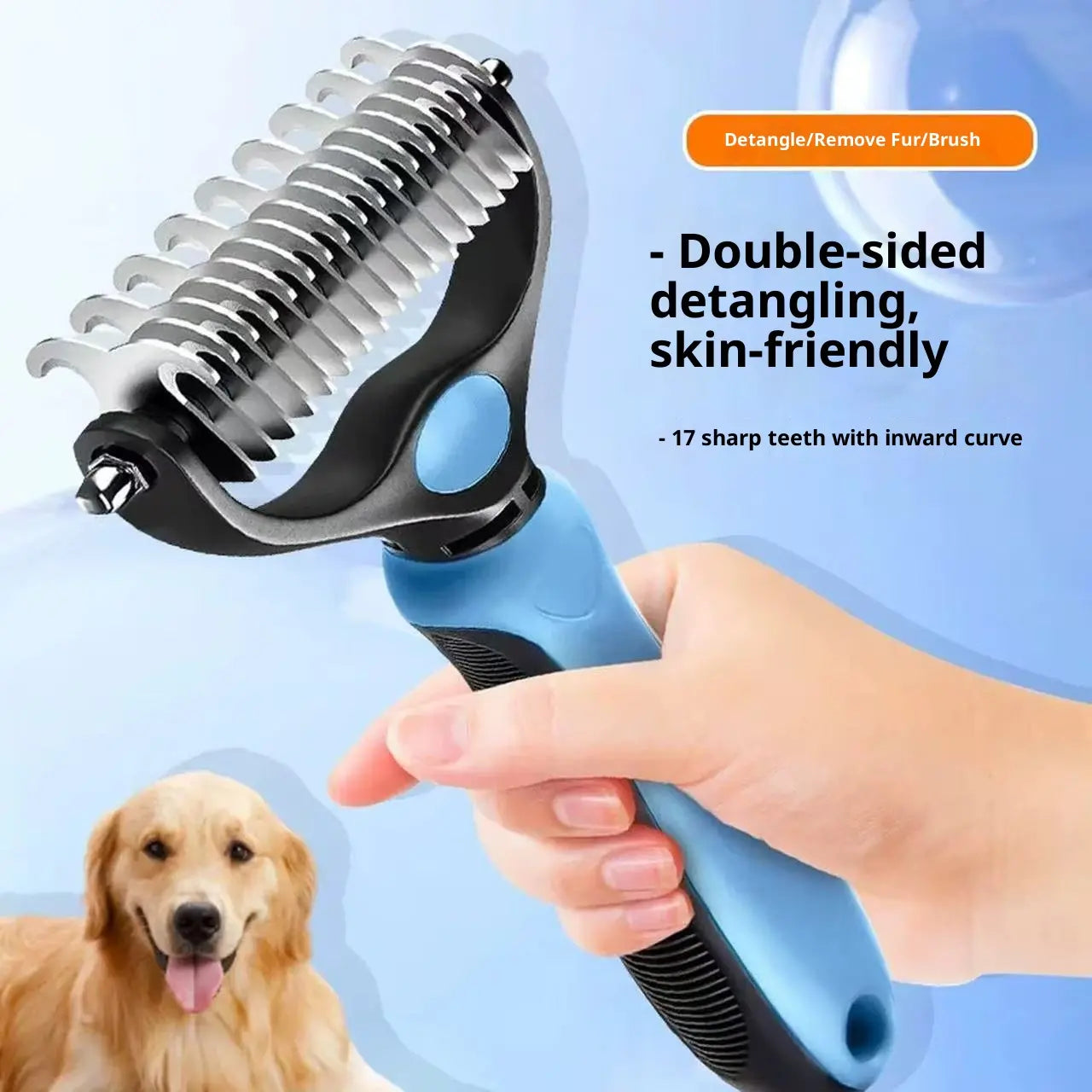 Pain-Free Dematting Undercoat Rake for Pets - Double-Sided Shedding Brush and Tangle Remover Tool for Dogs and Cats, Reducing Loose Hair and Mats Effectively