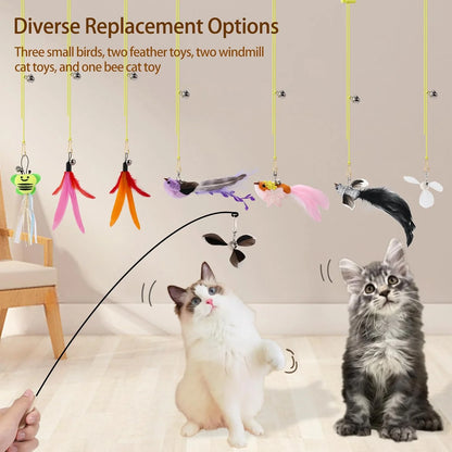 Interactive Flying Bird Cat Toy Set - 8 Durable Wand Replacements for Engaging Indoor Play!