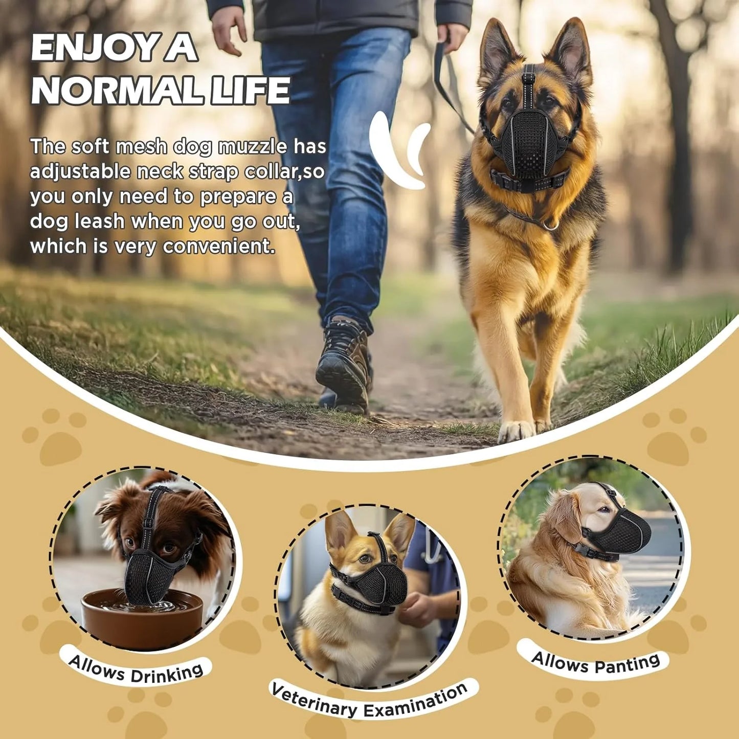 Ultimate Soft Nylon Dog Muzzle - Adjustable, Breathable & Reflective Design for Safe Biting, Barking & Chewing Control - Perfect for Small to Large Dogs, Allows Panting & Drinking