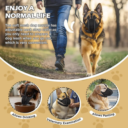Ultimate Soft Nylon Dog Muzzle - Adjustable, Breathable & Reflective Design for Safe Biting, Barking & Chewing Control - Perfect for Small to Large Dogs, Allows Panting & Drinking