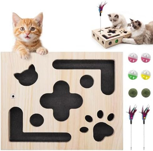 Ultimate Cat Toys Bundle for Indoor Cats - 2026 Upgraded Interactive Puzzle Feeder with Nail Care, Wand Toys, Catnip Ball & Bell Balls