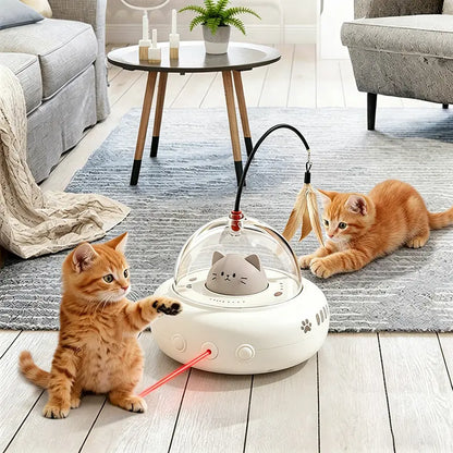 Automatic Hands-Free Cat Laser and Feather Toy – Motion-Activated Self-Play Wand for Indoor Entertainment
