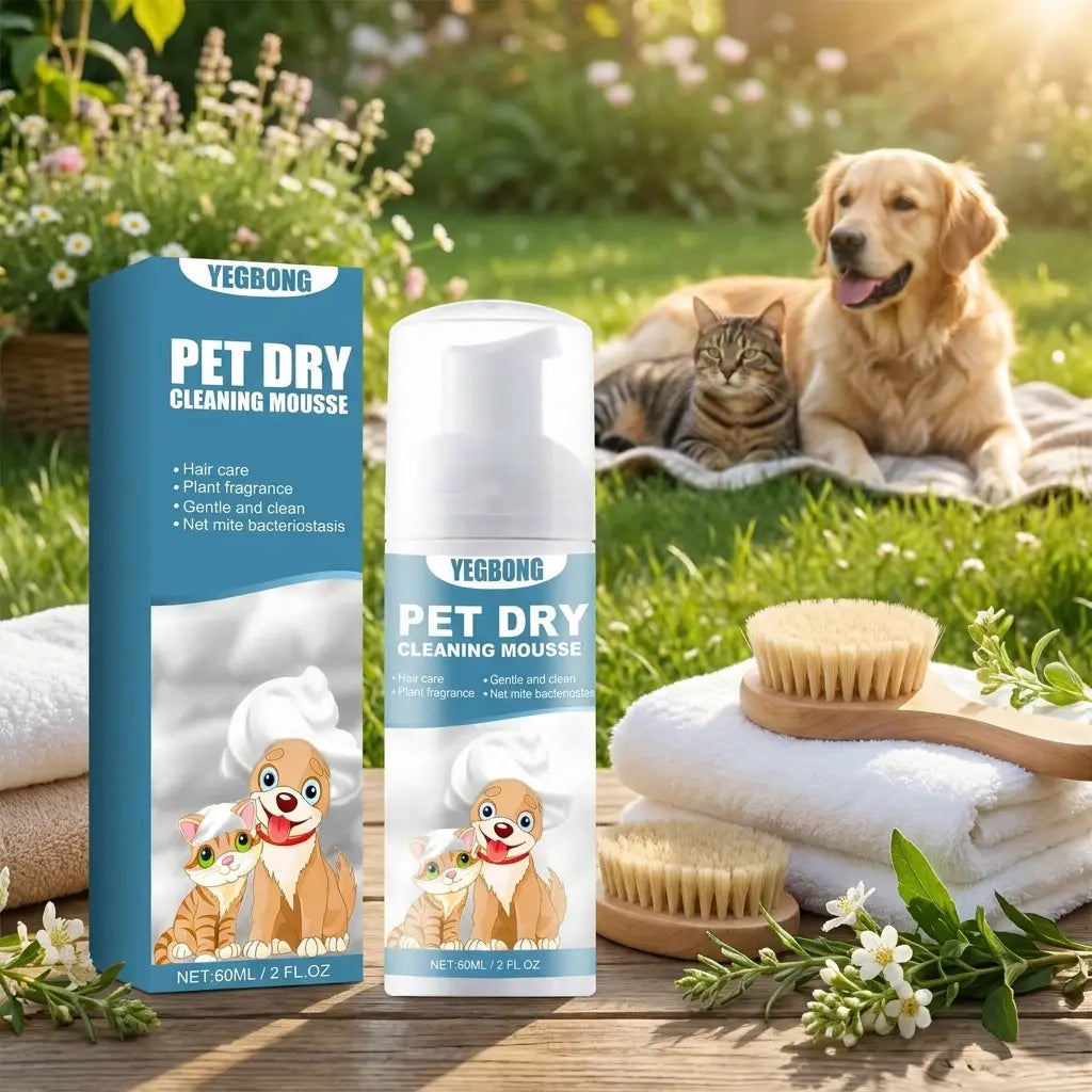 Pet Dry Wash Foam Shampoo for Kittens and Dogs - Rinse-Free Formula, Odor Eliminator, Coat Smoother, and Fur Cleanser