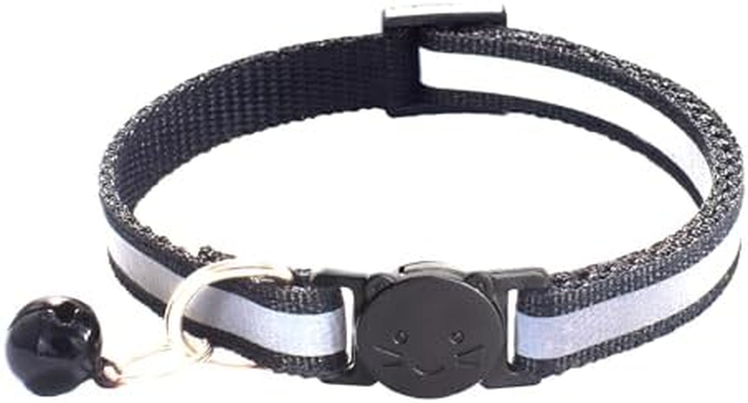 Breakaway Cat Collars - 2 Pack with Bells, Reflective Design & Adjustable Safety Buckle (7.5-12.5 Inches, Black)