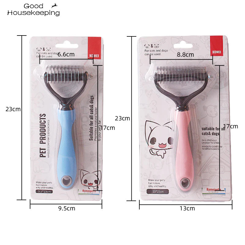 Double-Sided Pet Fur Knot Cutter & Shedding Tool for Dogs and Cats - Essential Grooming Brush