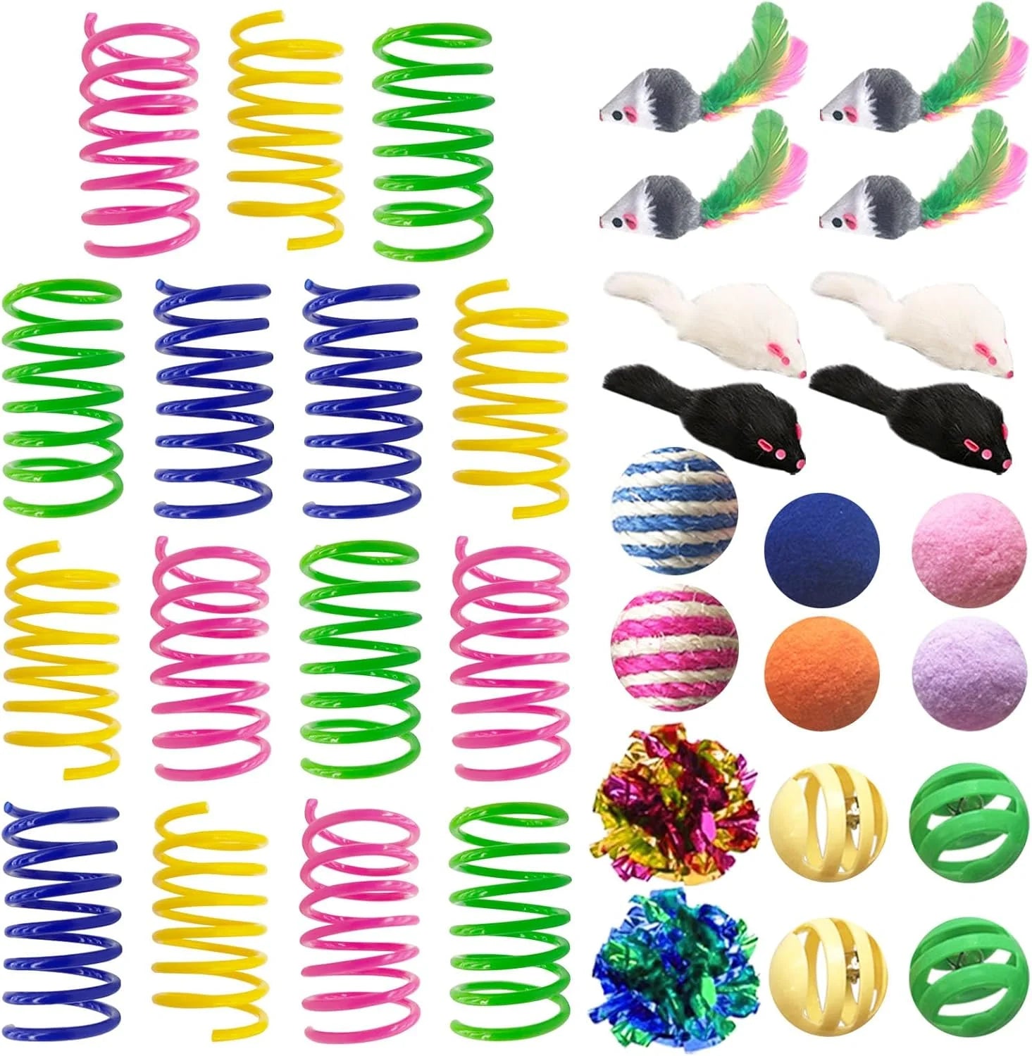Ultimate 35-Pack Interactive Cat Toy Set for Indoor Cats - Colorful Springs, Crinkle Mice, Sisal Balls, Pompoms & Bell Balls for Endless Fun!