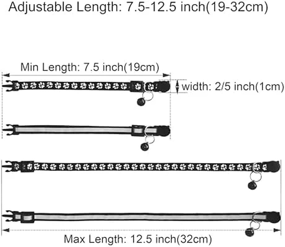 Breakaway Cat Collars - 2 Pack with Bells, Reflective Design & Adjustable Safety Buckle (7.5-12.5 Inches, Black)
