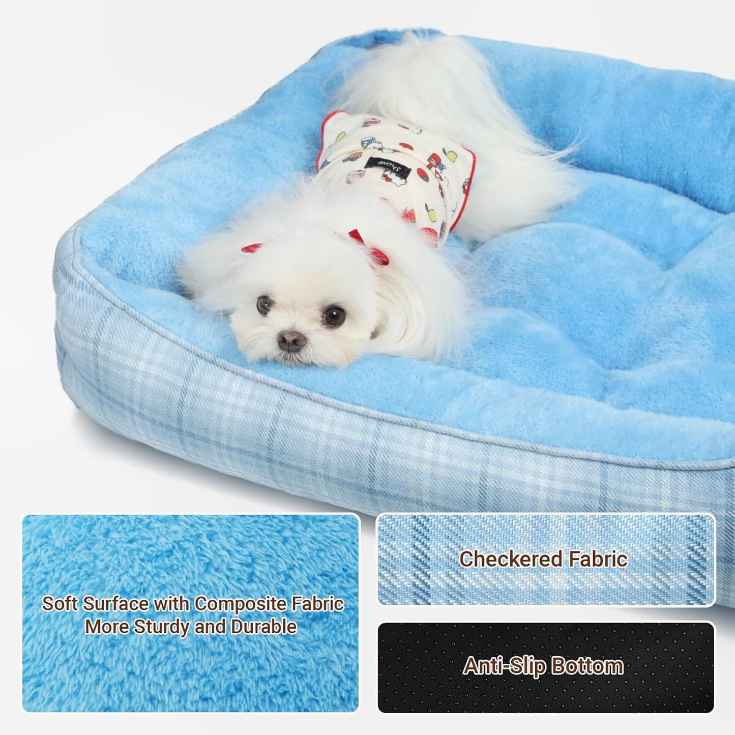 Orthopedic Dog Bed for Small & Medium Pets - Cozy Couch Cuddler with Anti-Slip Bottom, Machine Washable (Blue)