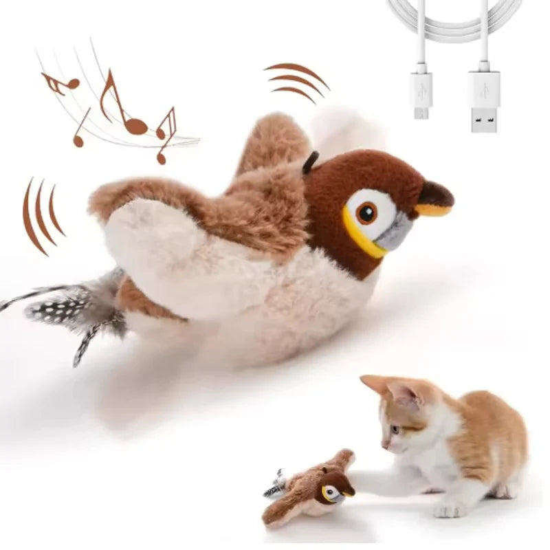 Upgraded Interactive Chirping Bird Cat Toy with Flapping Wings - Electric Sparrow for Indoor Hunting Fun!