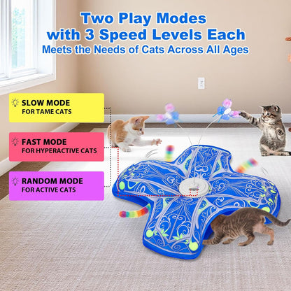 Rechargeable Interactive Cat Toys - Upgraded Hide and Seek Fluttering Fun for Indoor Cats (Blue)