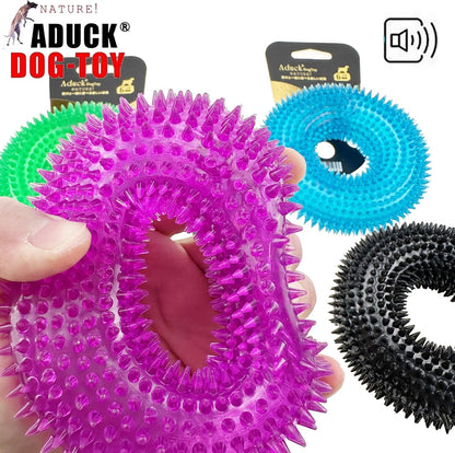 Durable Dog Squeaky Chew Toy - Donut Ring Design, Perfect for Aggressive Chewers of All Sizes, Ideal for Indoor & Outdoor Play, Soft Natural Rubber, 4.92 Inch, Available in Crystal Blue & Crystal Purple