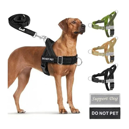 Heavy Duty No Pull Dog Harness & Leash Set - Reflective Tactical Design with Soft Padding & Front Clip for Easy Walking & Training - Perfect for Medium to Large Dogs (Black, Size L)