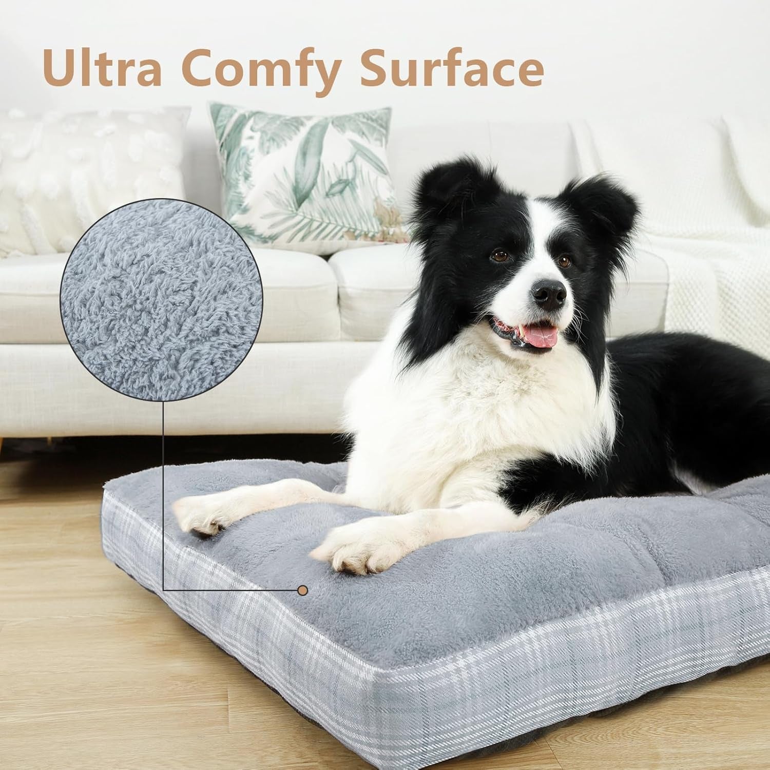 Washable Large Dog Bed with Anti-Slip Bottom - Premium Foam Pet Pad for Crates, Suitable for Large, Medium, and Small Dogs (Grey)