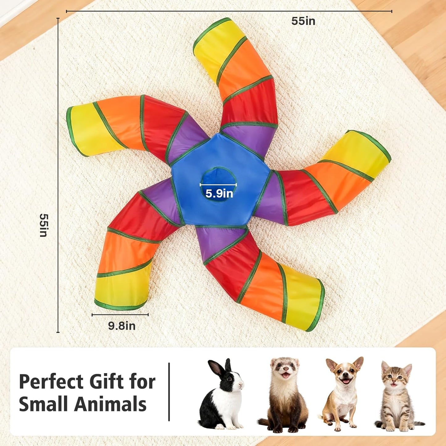 Rainbow Cat Tunnel with Play Ball & Toy Mouse - Collapsible S-Shape Interactive Tube for Cats, Kittens, Rabbits & Puppies - Perfect Christmas Gift!