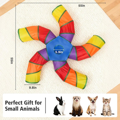 Rainbow Cat Tunnel with Play Ball & Toy Mouse - Collapsible S-Shape Interactive Tube for Cats, Kittens, Rabbits & Puppies - Perfect Christmas Gift!