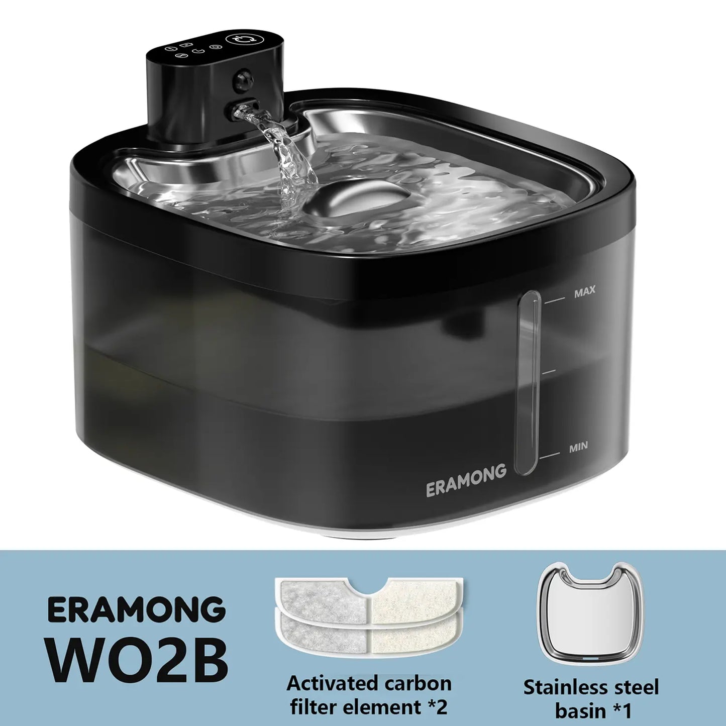 ERAMONG Smart Indoor Wireless Pet Water Fountain - 3.5L Battery-Powered with Stainless Steel Tray, Motion Sensor, and 4-Layer Filtration System for Cats and Dogs