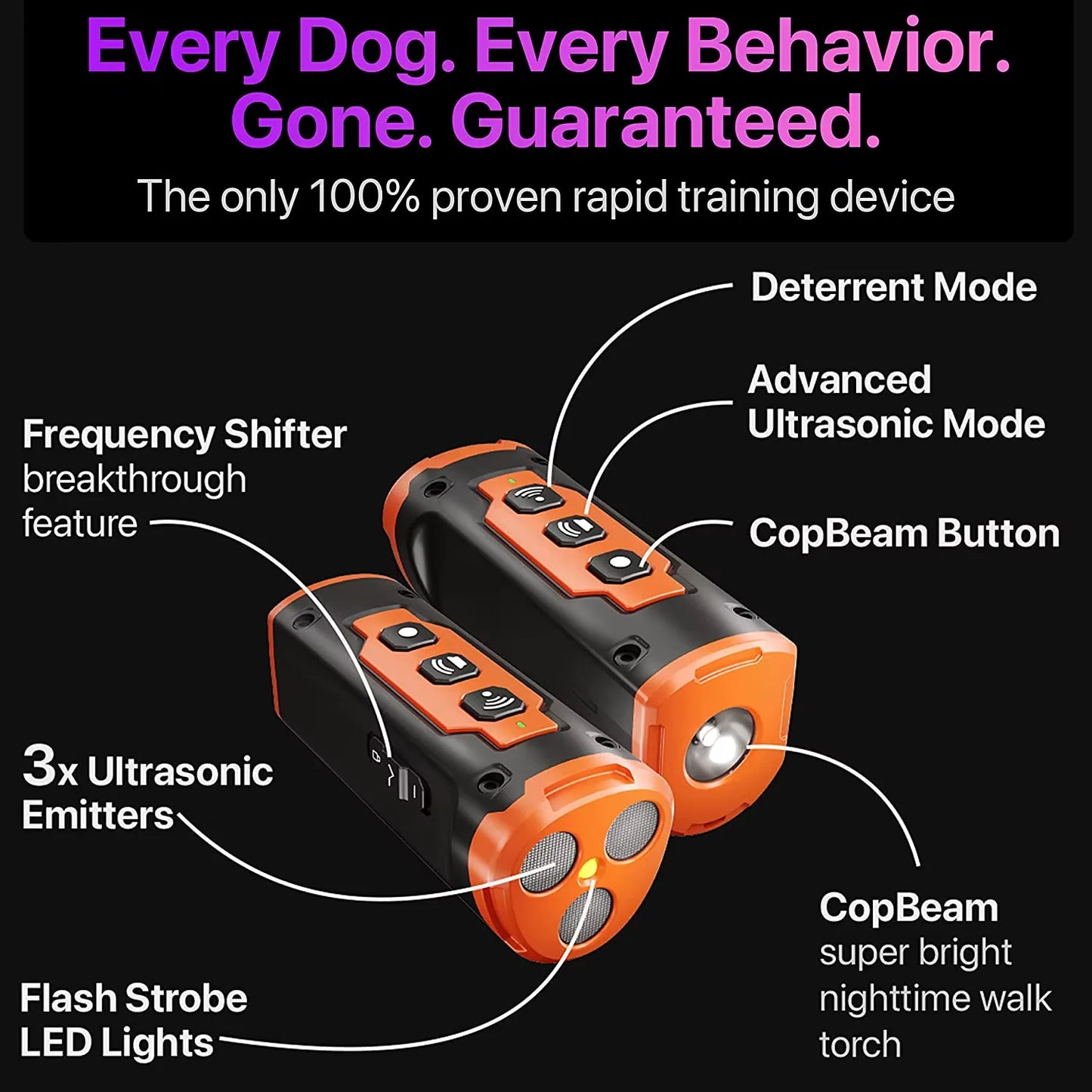 Ultimate Dog Bark Control Device - 6 Modes, 3X Ultrasonic Technology, 33 FT Range, Perfect for Indoor & Outdoor Use with Flashlight - Effective Dog Training Solution!