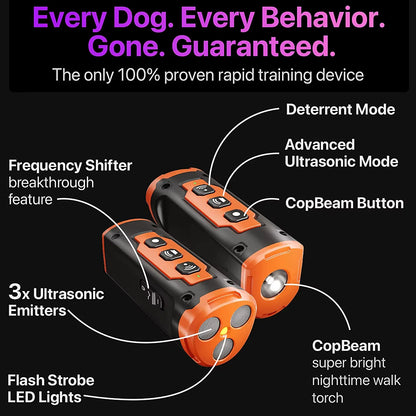 Ultimate Dog Bark Control Device - 6 Modes, 3X Ultrasonic Technology, 33 FT Range, Perfect for Indoor & Outdoor Use with Flashlight - Effective Dog Training Solution!