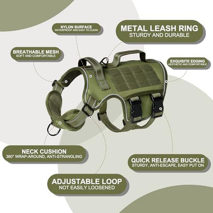 Heavy Duty Tactical Dog Harness for Large Dogs - No Pull, Adjustable, Reflective, and Breathable Vest for Walking, Hiking, and Training