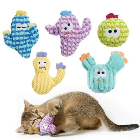 Pawsible Premium 5-Pack Colorful Cactus Cat Toy Set with 100% Natural Herb Filling for Enhanced Stimulation and Soft Teething, Ideal for Kittens