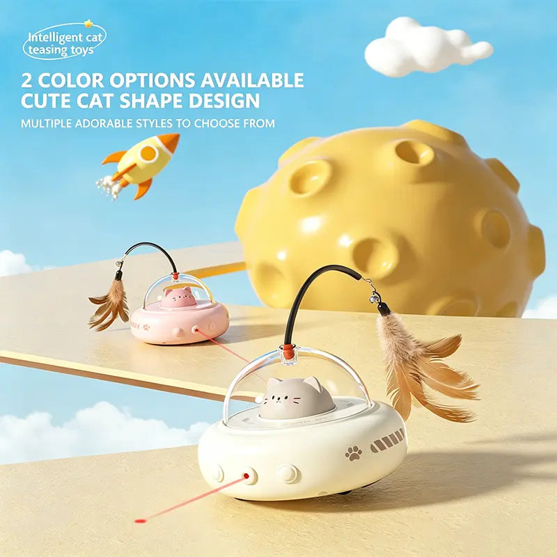 Automatic Hands-Free Cat Laser and Feather Toy – Motion-Activated Self-Play Wand for Indoor Entertainment
