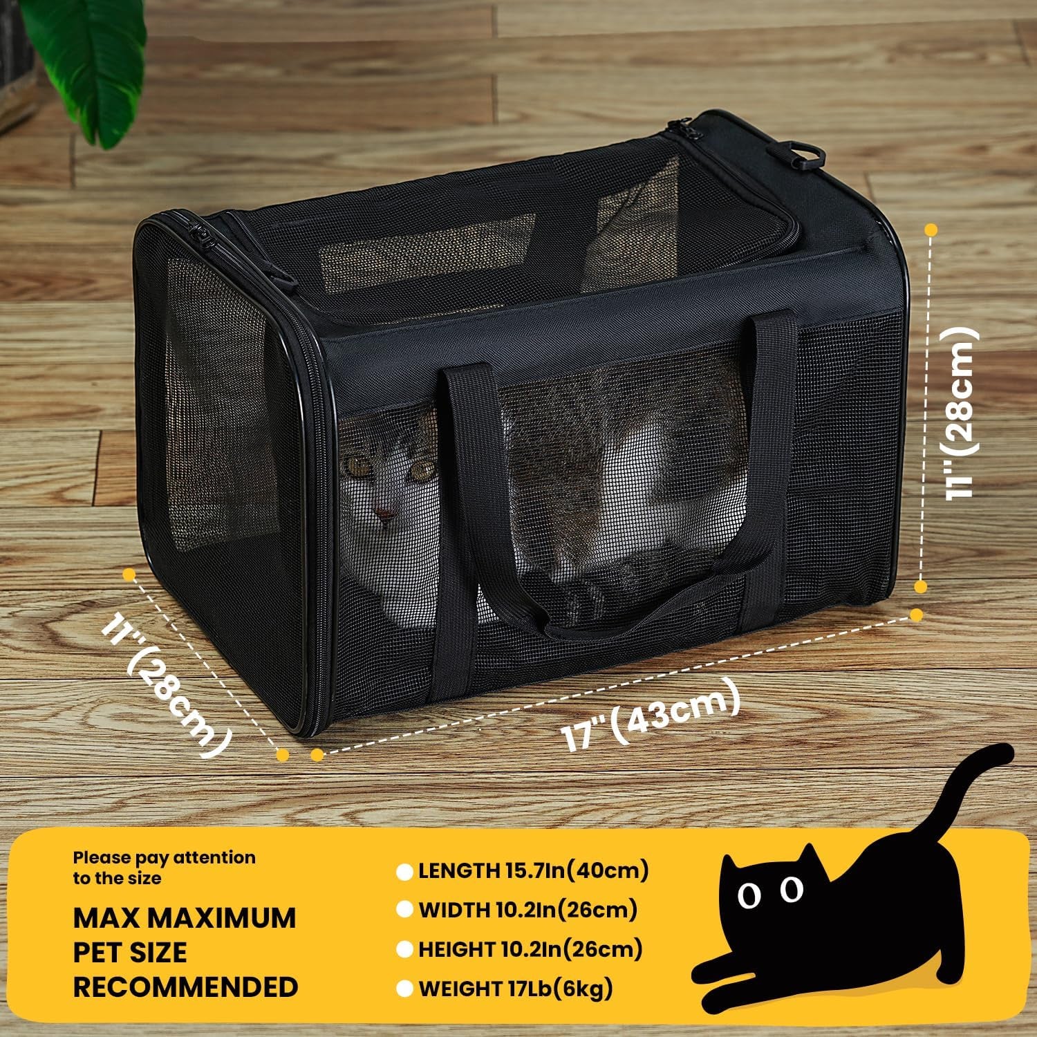 Premium Soft-Sided Cat Carrier Bag - Airline Approved Pet Travel Carrier for Small & Medium Cats and Puppies up to 15lbs - Collapsible Design with 4-Sided Mesh for Ultimate Comfort