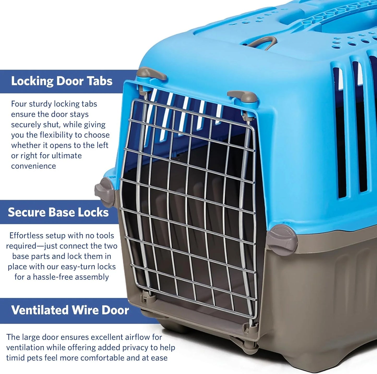 Homes for Pets Spree Travel Carrier - Durable Hard-Sided Dog & Cat Crate, 24-Inch, Easy Assembly, Ventilated Design, Perfect for Travel, Blue