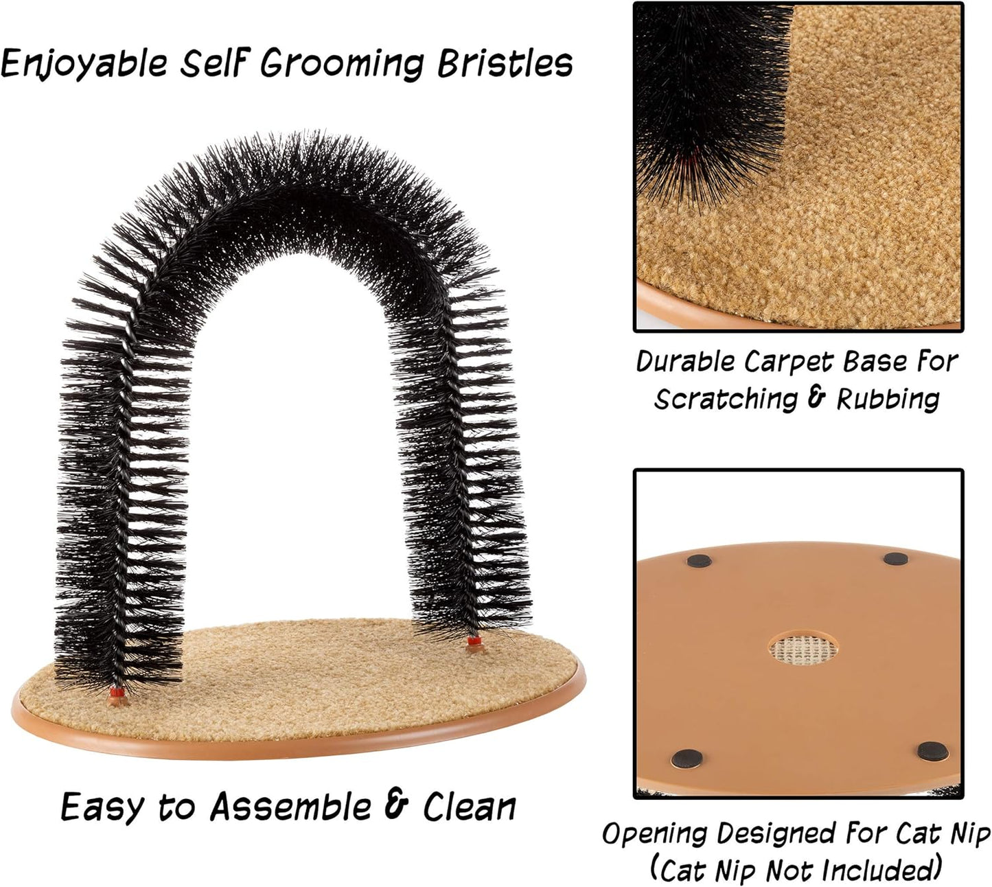 PETMAKER Cat Self-Groomer Arch - Carpeted Base Back Scratcher & Massager for Shedding Control (Black)