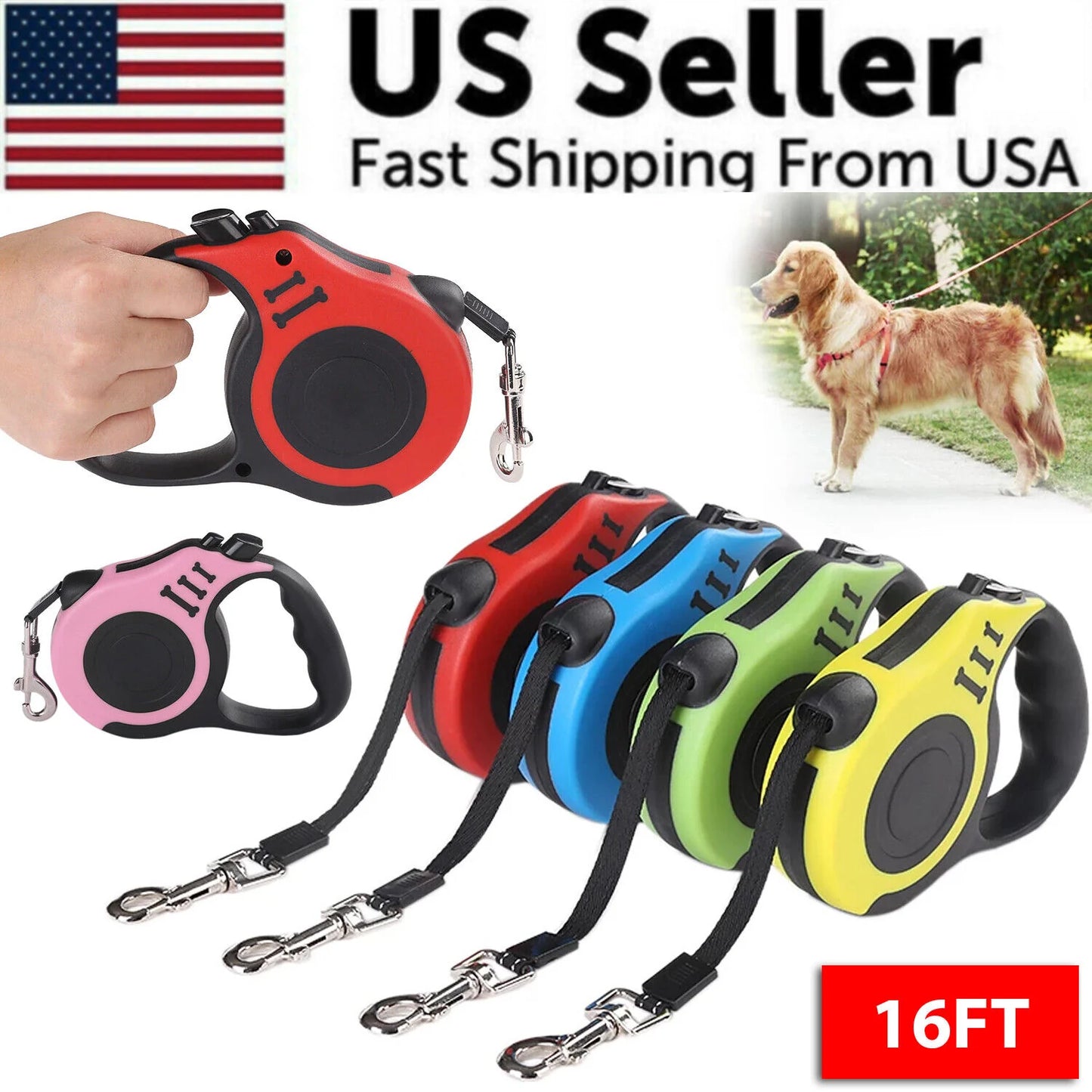 16.5FT Automatic Retractable Dog Leash with Collar for Effortless Walking - Free Shipping in the US