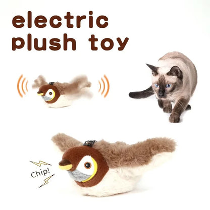 Upgraded Interactive Chirping Bird Cat Toy with Flapping Wings - Electric Sparrow for Indoor Hunting Fun!