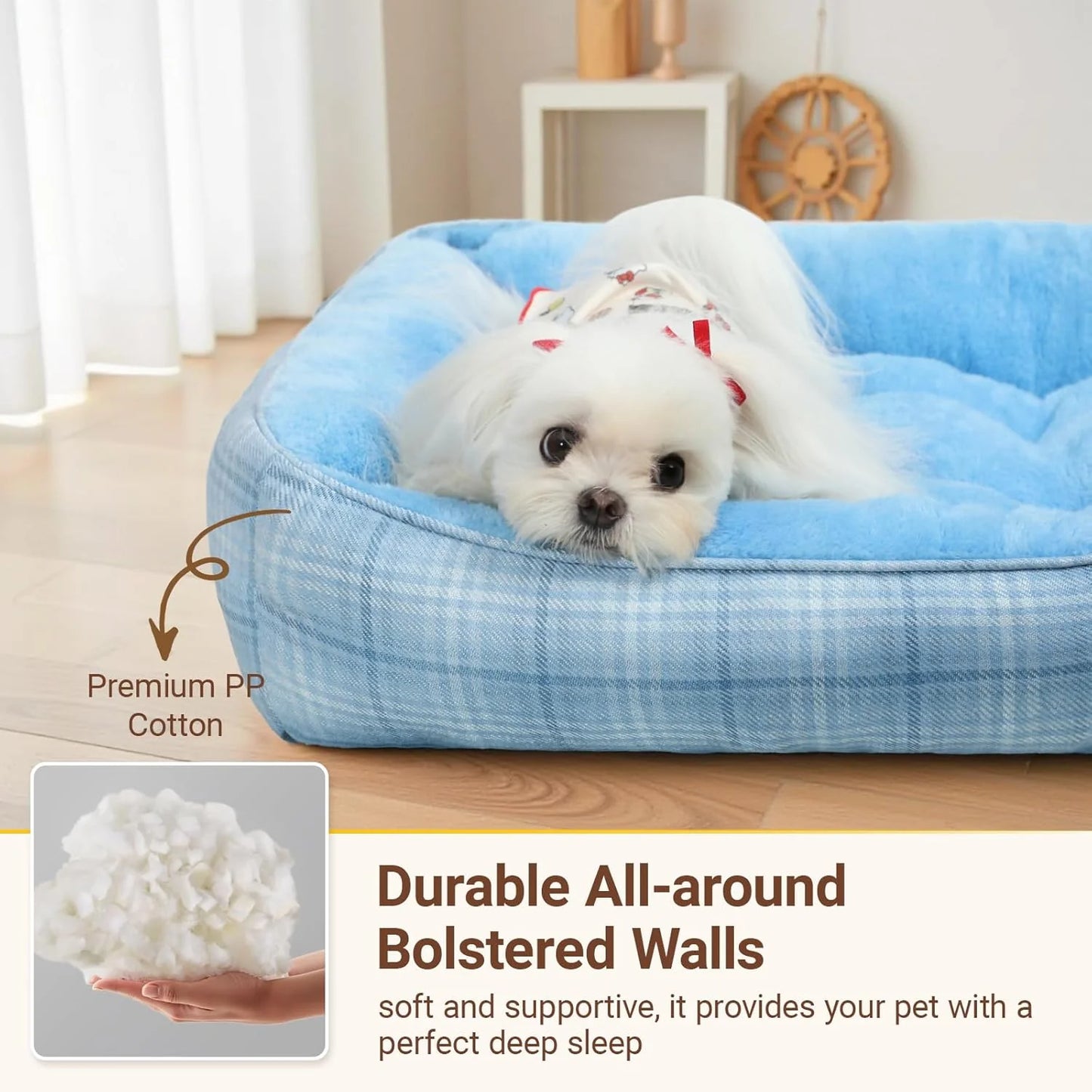 Orthopedic Dog Bed for Small & Medium Pets - Cozy Couch Cuddler with Anti-Slip Bottom, Machine Washable (Blue)