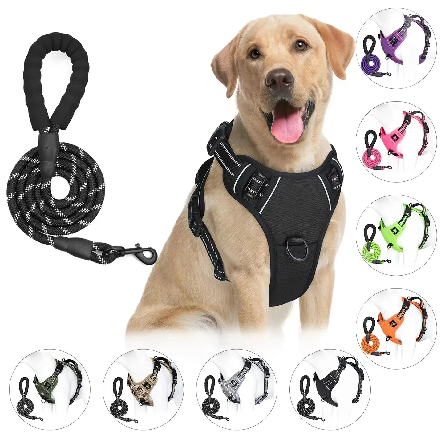 Ultimate Escape Proof Dog Harness & Leash Combo - No Pull Vest with Reflective Soft Padding & 5 Feet Leash (Large)