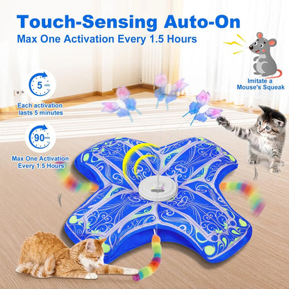Rechargeable Interactive Cat Toys - Upgraded Hide and Seek Fluttering Fun for Indoor Cats (Blue)
