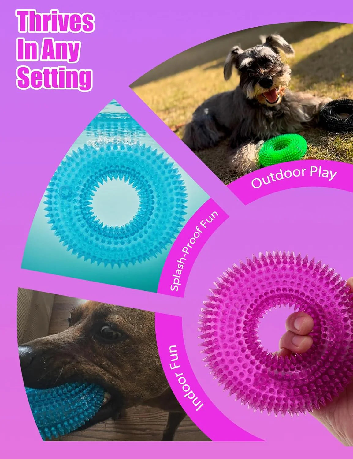 Durable Dog Squeaky Chew Toy - Donut Ring Design, Perfect for Aggressive Chewers of All Sizes, Ideal for Indoor & Outdoor Play, Soft Natural Rubber, 4.92 Inch, Available in Crystal Blue & Crystal Purple