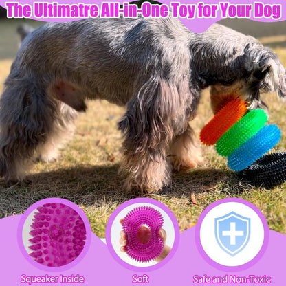 Durable Dog Squeaky Chew Toy - Donut Ring Design, Perfect for Aggressive Chewers of All Sizes, Ideal for Indoor & Outdoor Play, Soft Natural Rubber, 4.92 Inch, Available in Crystal Blue & Crystal Purple