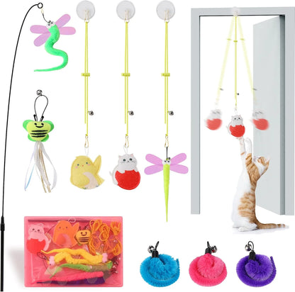 Ultimate Interactive Cat Toy Set: 1 Wand, 8 Teaser Refills & 3 Hanging Toys for Endless Fun & Exercise for Cats and Kittens!