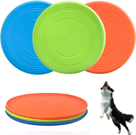 Ultimate Dog Flying Disc Set - 3 Soft Rubber Interactive Flyers for All Dog Sizes, Water-Friendly & Gentle on Teeth