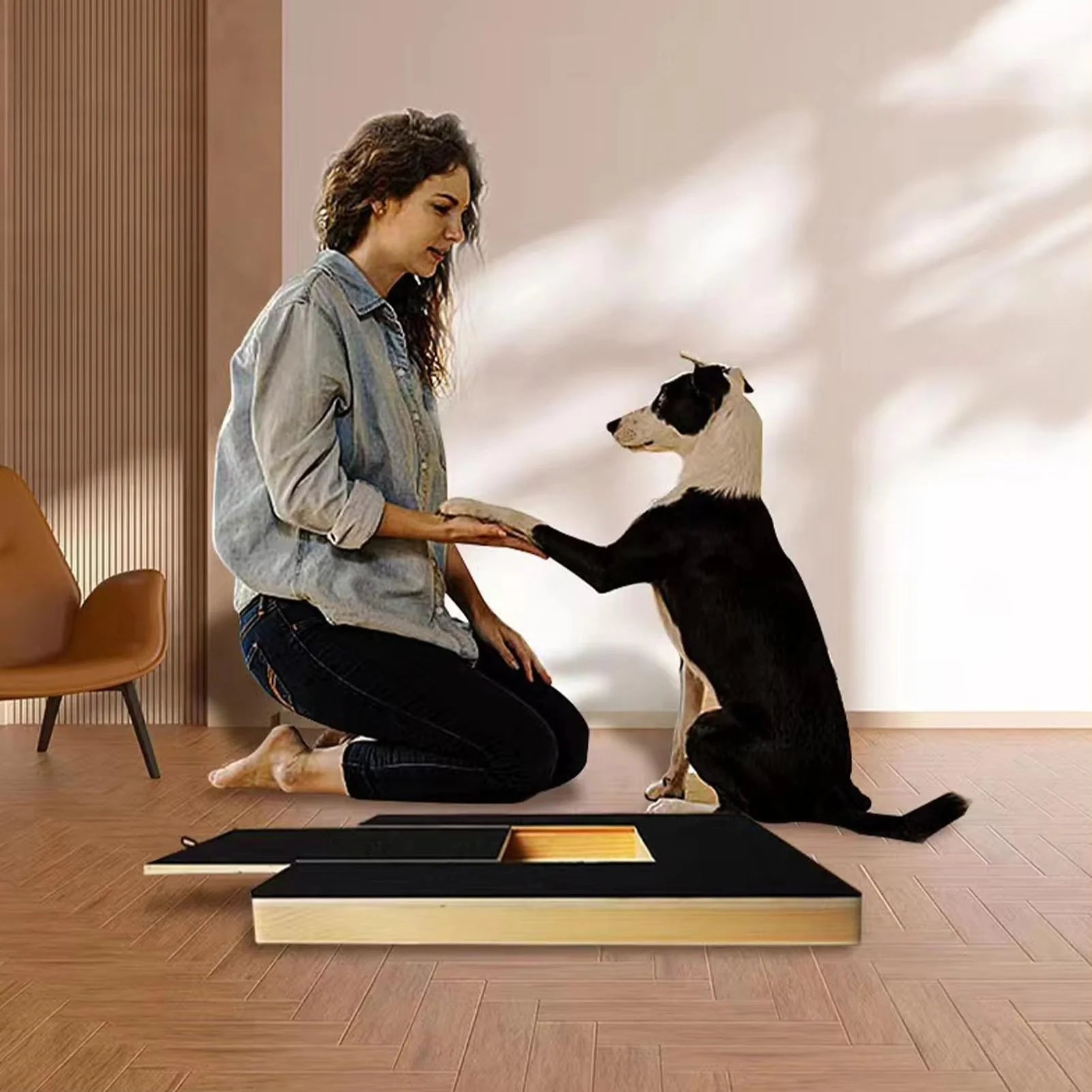 Stress-Free Dog Nail Scratch Board with Treat Drawer - Wooden Grooming Pad for All Breeds