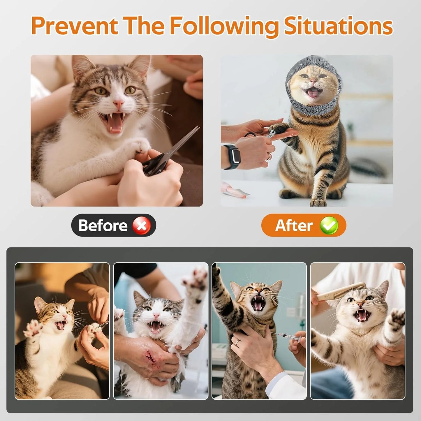 Adjustable Cat Muzzle & Anti-Scratch Gloves Set for Safe Grooming, Nail Trimming, and Vet Visits - Breathable TPU Design