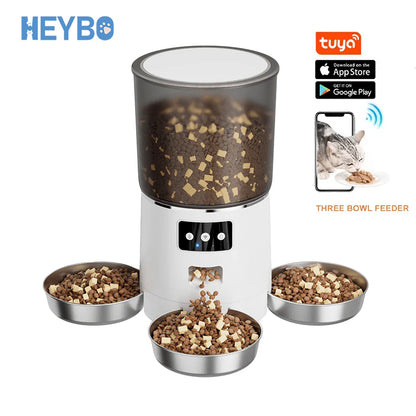 Revolutionary HEYBO Smart Automatic Cat Feeder with 3 Bowls – Control via App for Ultimate Convenience!