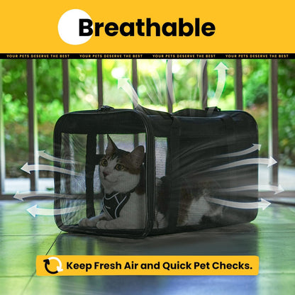Premium Soft-Sided Cat Carrier Bag - Airline Approved Pet Travel Carrier for Small & Medium Cats and Puppies up to 15lbs - Collapsible Design with 4-Sided Mesh for Ultimate Comfort