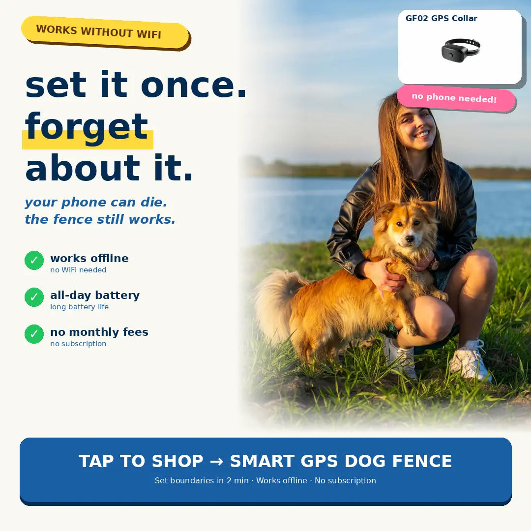 Gf02E GPS Wireless Dog Fence System - Subscription-Free Virtual Containment with Customizable Boundaries, 2-in-1 Training Collar, Waterproof and Rechargeable for Medium to Large Dogs