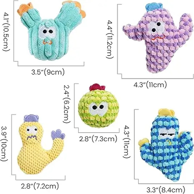 Pawsible Premium 5-Pack Colorful Cactus Cat Toy Set with 100% Natural Herb Filling for Enhanced Stimulation and Soft Teething, Ideal for Kittens
