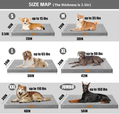 Orthopedic Dog Bed Waterproof Soft Comfortable Egg Crate Foam Large Pet Beds Crate Mat with Removable Washable Cover and Nonskid Bottom,(Grey)